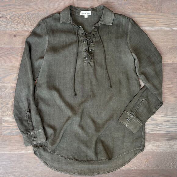 cloth & stone Tops - Evereve Cloth & Stone Lace Up Top Tencel Blouse Olive Green Womens Size Small